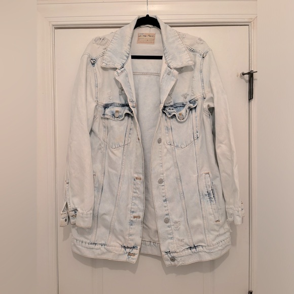 Free People Destroyed Long & Lean Trucker Jacket - Picture 4 of 8